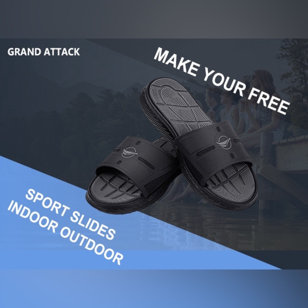 Grand Attack Mens Slides Sandals,Soft Cushion,Flatform Open Toe Athletic Sandals